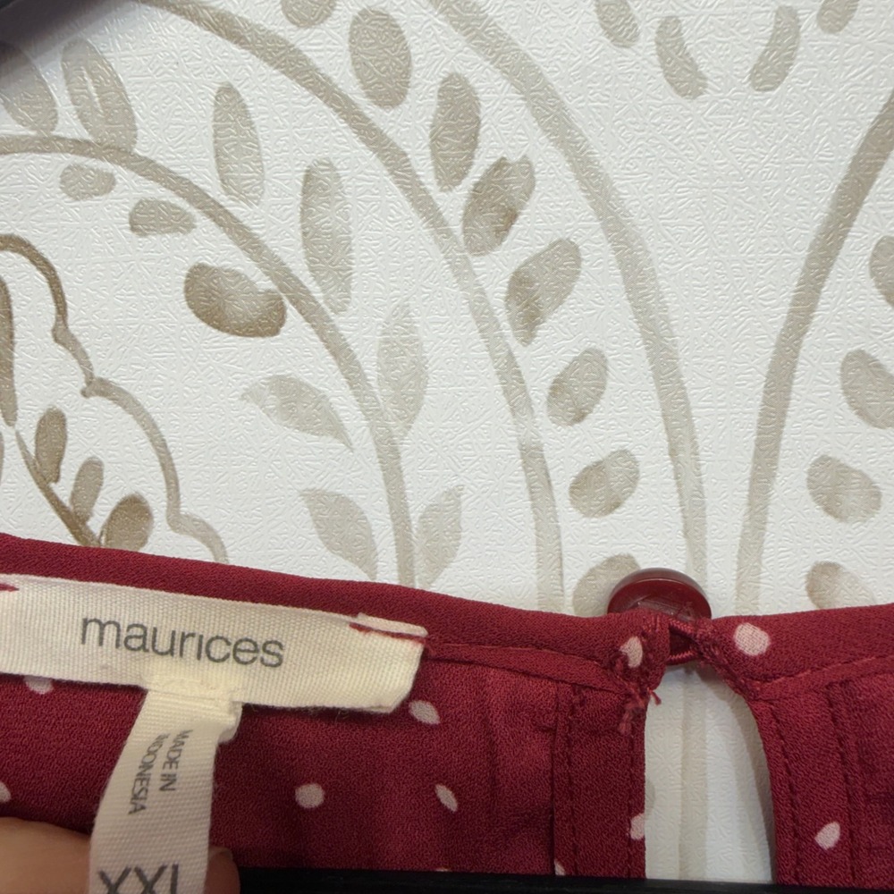 Maurices Womens XXL Burgundy Polka Dot Keyhole Long Sleeve Blouse‎ Top Red - Picture 3 of 8